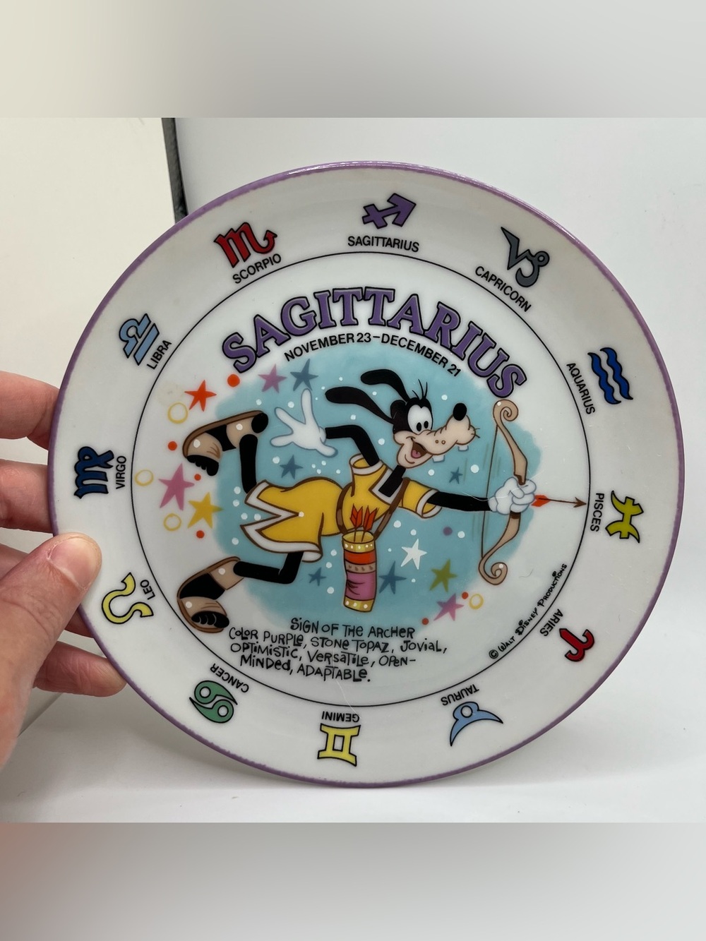Vintage Walt Disney Goofy Sagittarius Signs of the Zodiac Plate Schmid